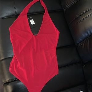 Red halter thong body suit fashion nova sz L